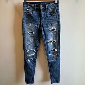 American Eagle Jeans Womens Size 2 Long Distressed Super Stretch Casual Pants
